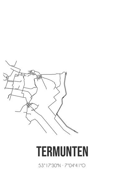 Termunten (Groningen) | Carte | Noir et blanc par Affiches de lieux