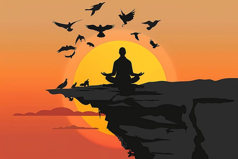 Silhouette Coucher de soleil Méditation par Art & Soul Creations