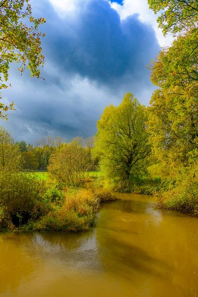 De Dinkel kronkelt door een herfstlandschap in Twente van Sjoerd van der Wal Fotografie