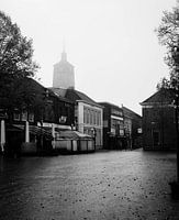 Photo en noir et blanc du centre d'Enschede