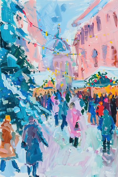 Christmas market | Colourful Christmas market by Wonderful Art