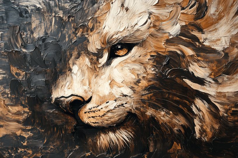 Majestic Lion Strength in Brushstrokes by Eva Lee