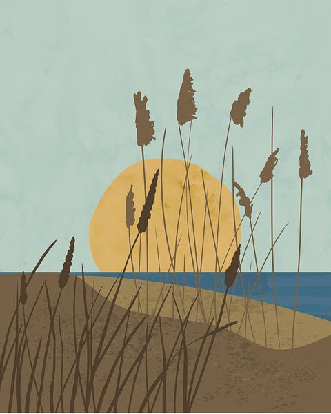 Minimalist illustration of dunes at sunrise by Tanja Udelhofen