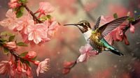 An Enchanting Flying Hummingbird amid Spring's Floral Splendour