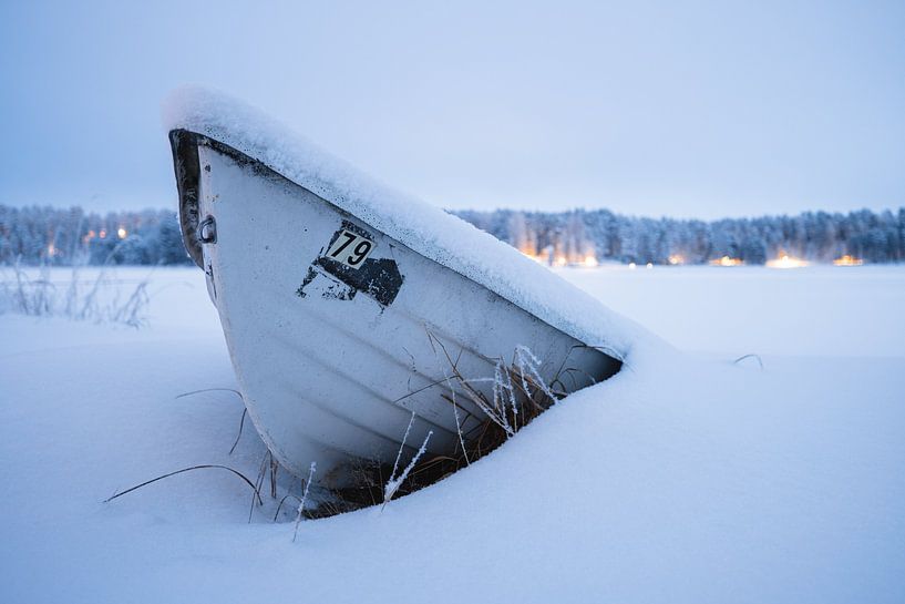Gefrorenes Boot auf dem See von Martijn Smeets
