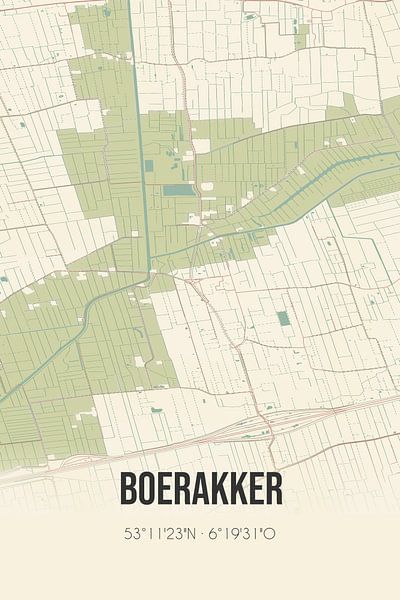 Alte Karte von Boerakker (Groningen) von Ortsdrucke