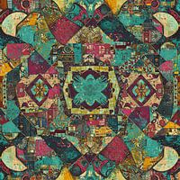 Intricate Distressed Decorative Patchwork with Floral Motif Textile and Fabric Design