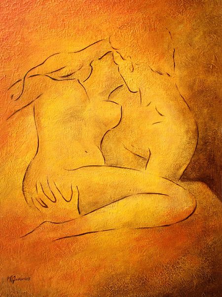 Une passion brûlante - Peinture de nu Love couple par Marita Zacharias