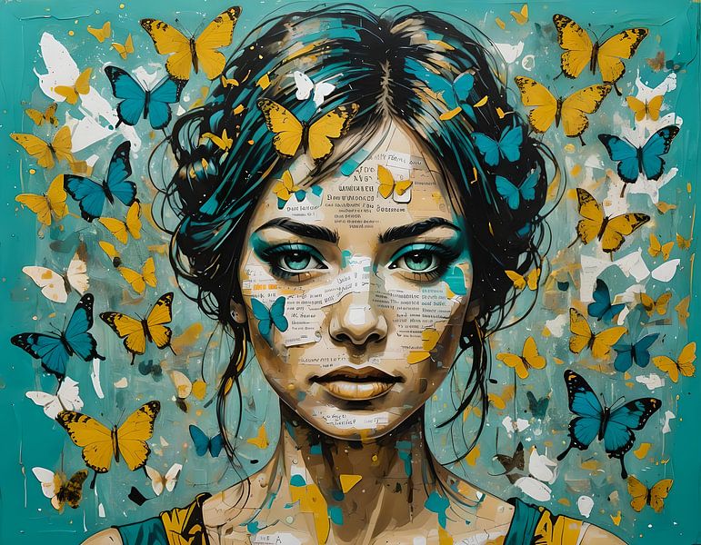 Frieden im Kopf - Frau mit Schmetterlingen von Betty Maria Digital Art