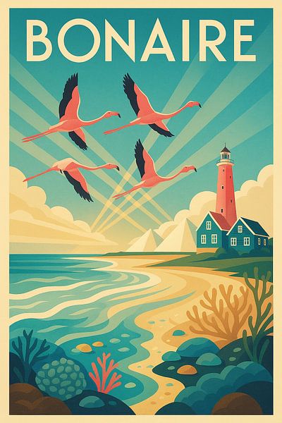 Bonaire Poster – Flamingo Caribbean Travel Print by Travel Shop