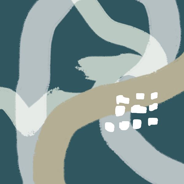 Abstrakte Pastellmalerei in Wild Wonder Farben in blau, beige und grün. von Dina Dankers