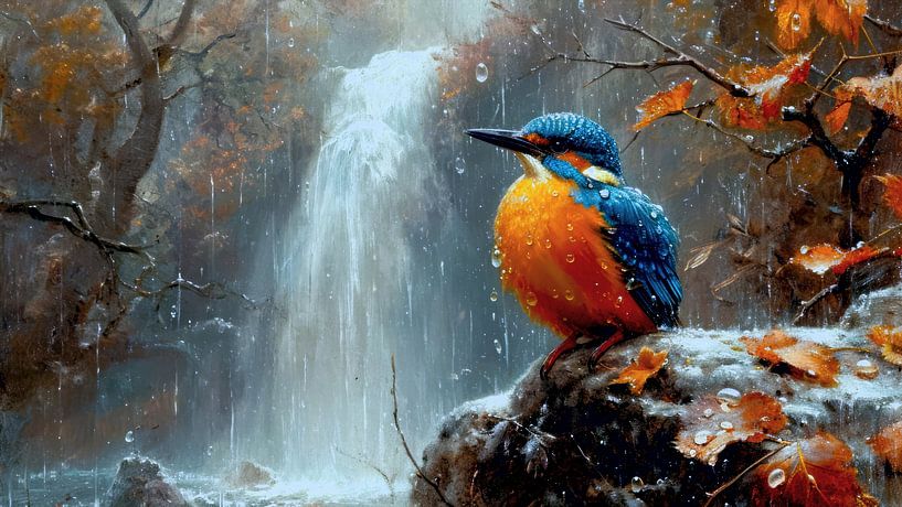 Eisvogel am Wasserfall von Max Steinwald