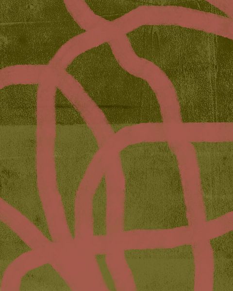 Moderne abstracte kunst in warm roze op donkergroen van Dina Dankers