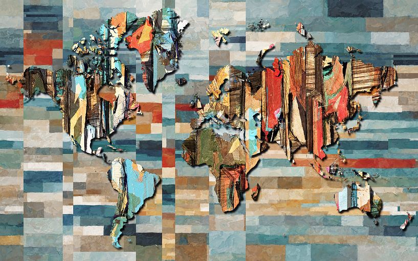 Abstrakte Weltkarte - Bunte moderne Wanddekoration von Arjen Roos