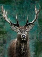 Hirsch Gemälde grün abstrakt im Hochformat