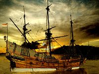 historical ship at sunrise (Faded Glory)