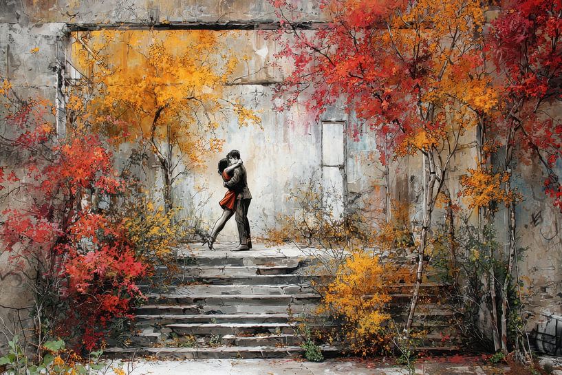 Street Art Couple - Autumn colours Dreamy Painting by BowiScapes abstract and digital art