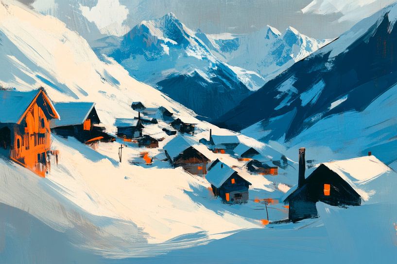 Bergdorf im Schnee von Poster Art Shop