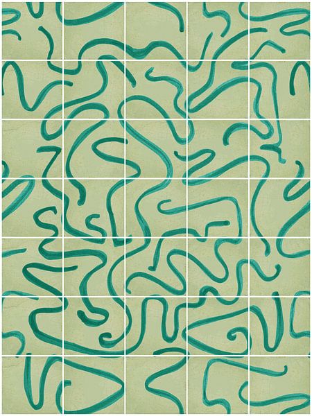 Modern en abstracte lijnen op een tegelpatroon, seige - groen van Mijke Konijn