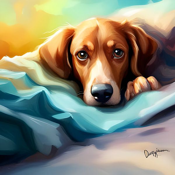 Chien couché sur une couverture - style Dean Crouser par Betty Maria Digital Art