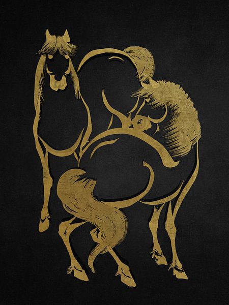 Golden Japanese Horses by Marja van den Hurk