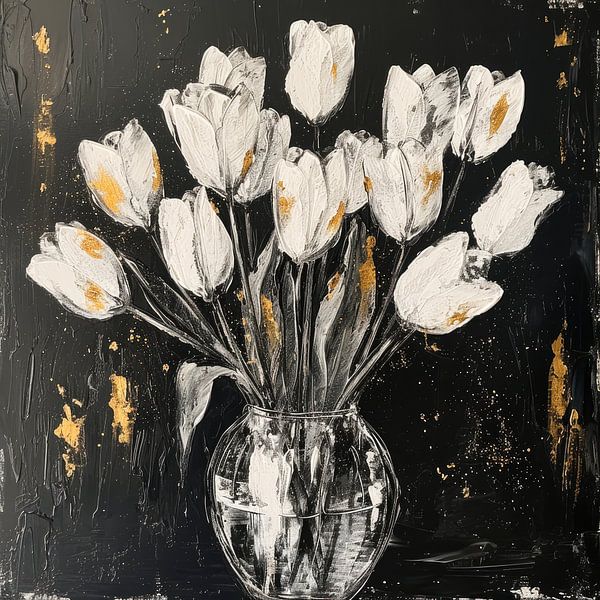 Tulipes blanches, nuit noire par Vlindertuin-Art