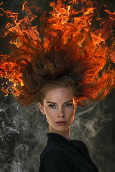 studioportret vrouw met vuur van Egon Zitter