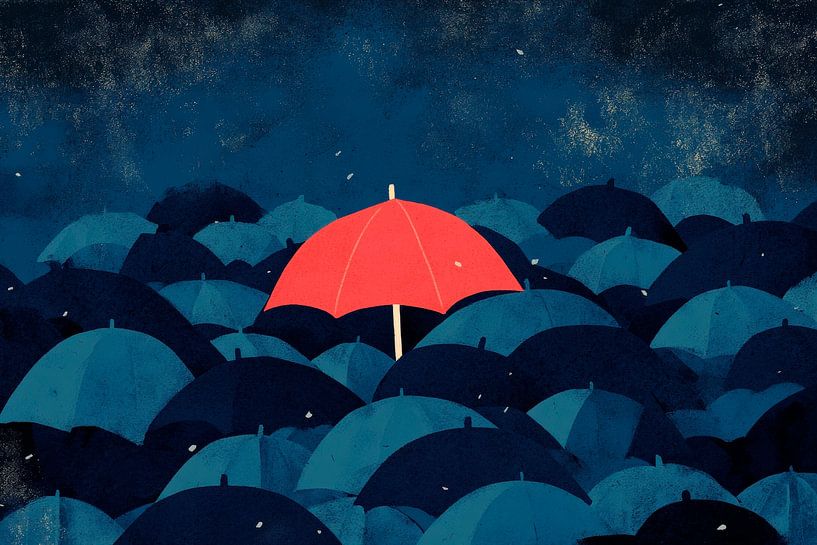 Câlin rouge sous l'averse par Poster Art Shop