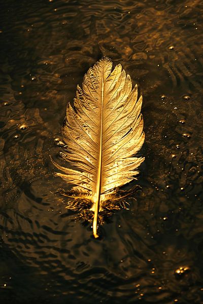 Plume d'or flottant sur l'eau sombre par Art & Soul Creations