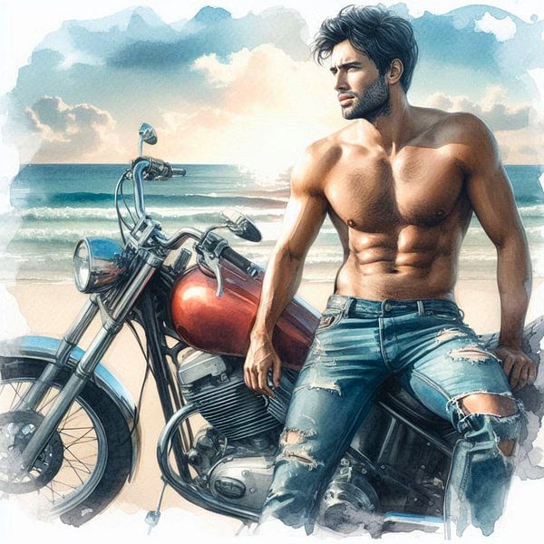 Mann mit Motorrad am Strand von Bernhard Karssies