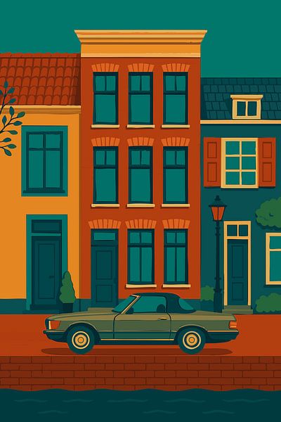 Mercedes SL 280 Cabrio am Kanal - Oldtimer in niederländischer Straßenszene von Studio Ajuut