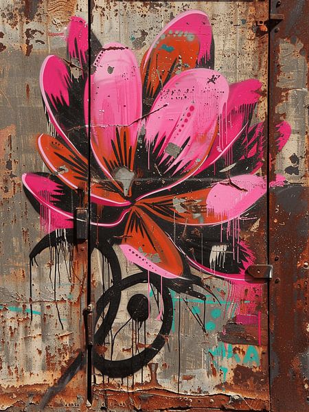 Mauer Graffiti rote Blume Magnolie Verfall Rost Vergangenheit von gm_designs