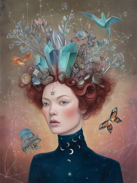 Die Alchemistin - Mystisches Porträt mit Edelsteinen und Geomet von MArt