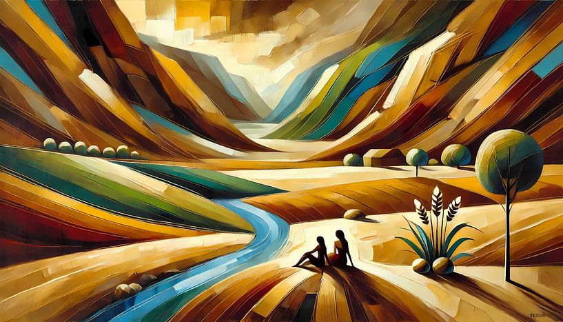 Abstrakte Landschaft in Erdtönen von Sanne den Engelsman