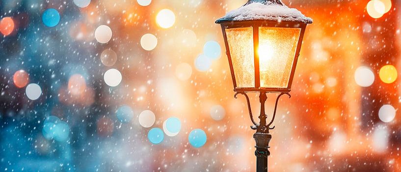 Winterliche Laterne im Schneefall von Poster Art Shop