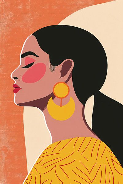 Modernes Frauenporträt mit bunten Ohrringen von Art & Soul Creations