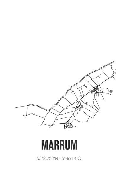 Marrum (Fryslan) | Carte | Noir et blanc par Affiches de lieux