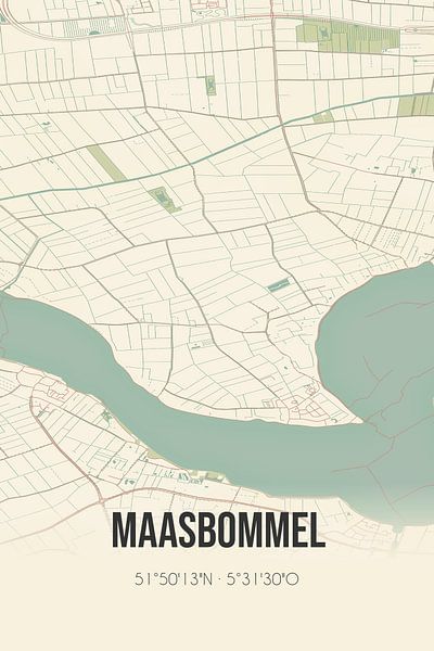 Vieille carte de Maasbommel (Gueldre) par Affiches de lieux