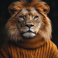 Für den Winter gekleideter Löwe