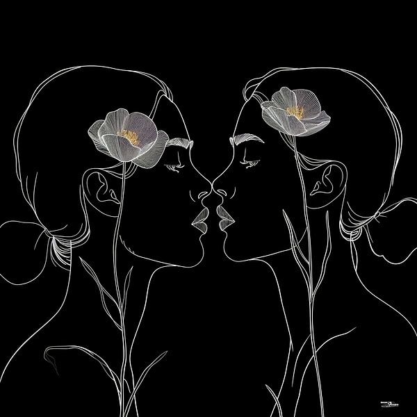 line drawing of a woman with a flower by Gelissen Artworks