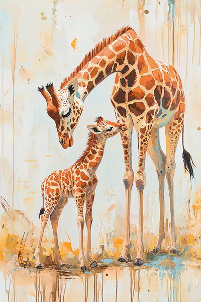 Mother and calf giraffe painting by Imperial Art House