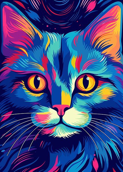 Katze Tier Pop Art Farbe Stil von Mason Scott