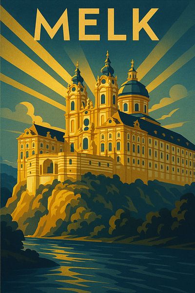 Affiche de voyage Art déco de l'abbaye de Melk par Travel Shop