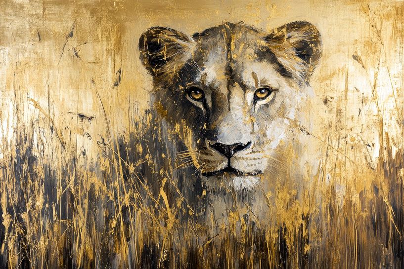 Mächtiges Löwenbild mit goldenen Akzenten von Digitale Schilderijen