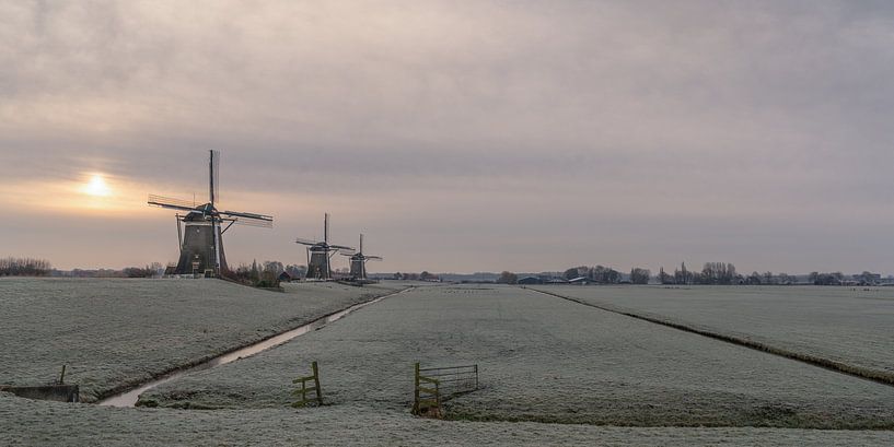 Winterlandschaft mit 3 Windmühlen von Toon van den Einde