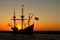 Historical museum ship the Halve Maen at sunrise
