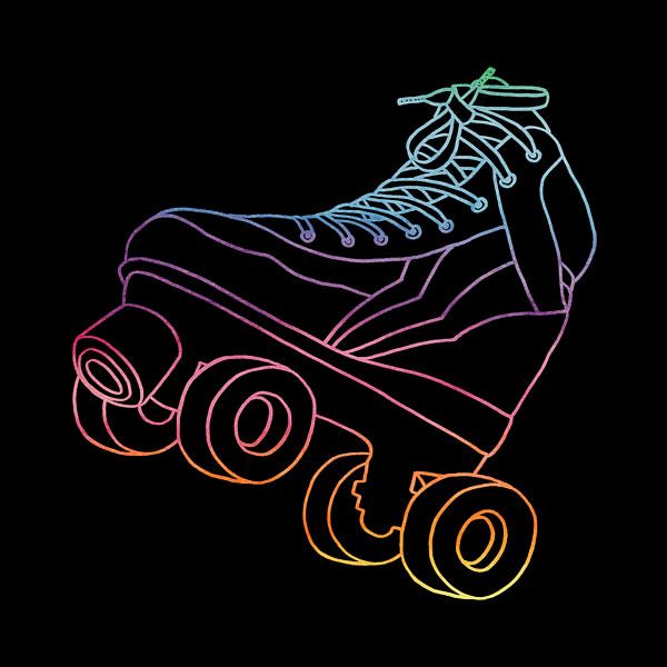 Patin à roulettes néon sur noir (roller derby sports roller skates kids' room rainbow bright colours par Natalie Bruns
