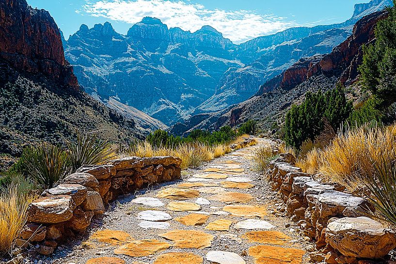 Berglandschaft mit sonnigem Wanderweg von Art & Soul Creations