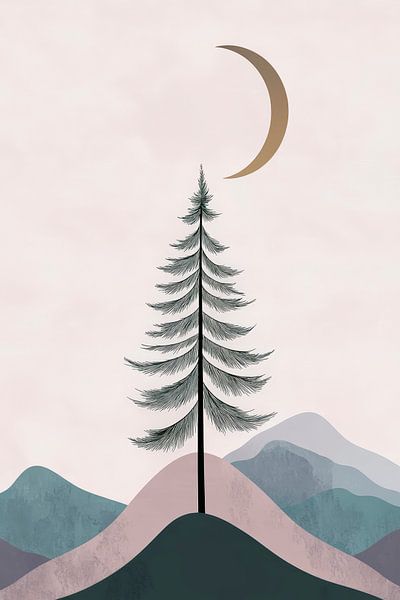 Epicéa solitaire en dessous de la lune par Poster Art Shop