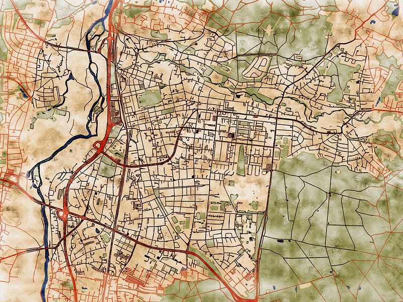 Map of Erlangen with the style 'Serene Summer' by Maporia